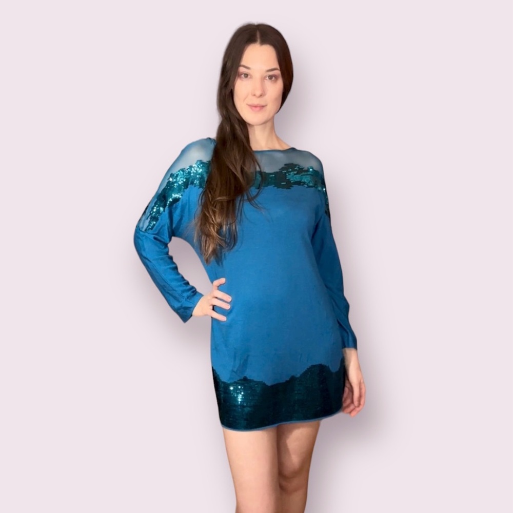 🔥AUTHENTIC Alberta Ferretti Virgin Wool/Sequin Shift Dress MSRP $2300